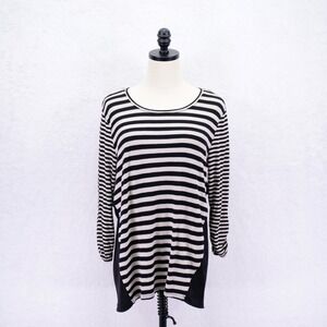 Style & Co -PL- Black White Striped Long‎ Sleeve Shirt Dress Rayon Spandex